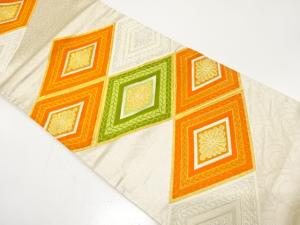 アンティーク　重ね花菱に青海波模様織り出し袋帯（材料）